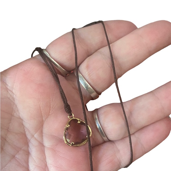 ๐Sale ๐2 for $10 dainty brown cord necklace pink stone wrapped in gold (color) - Picture 7 of 7